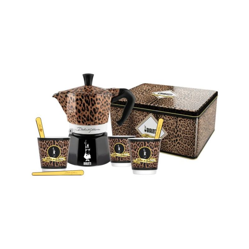 Dolce&Gabbana Leopardo Geschenkdose mit Moka Express 3T, 3 Espressobechern und 3 Rührstäbchen