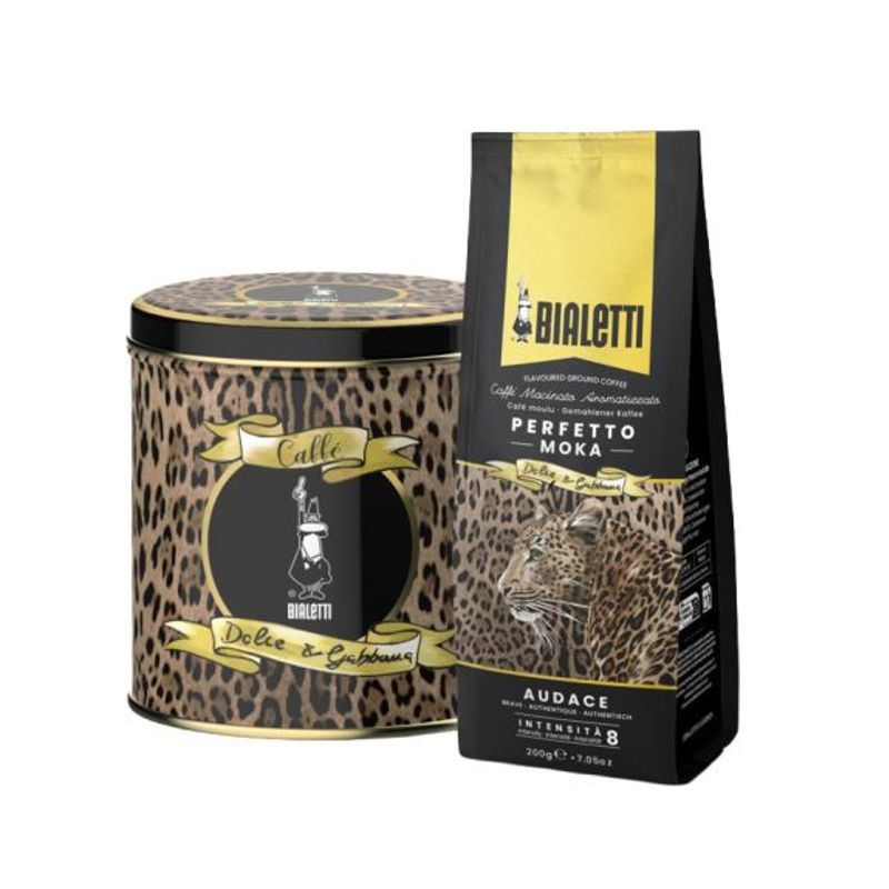 Dolce&Gabbana Leopardo Design-Kaffeedose mit Perfetto Moka Audace, Kaffee gemahlen 200g Lieferzeit: