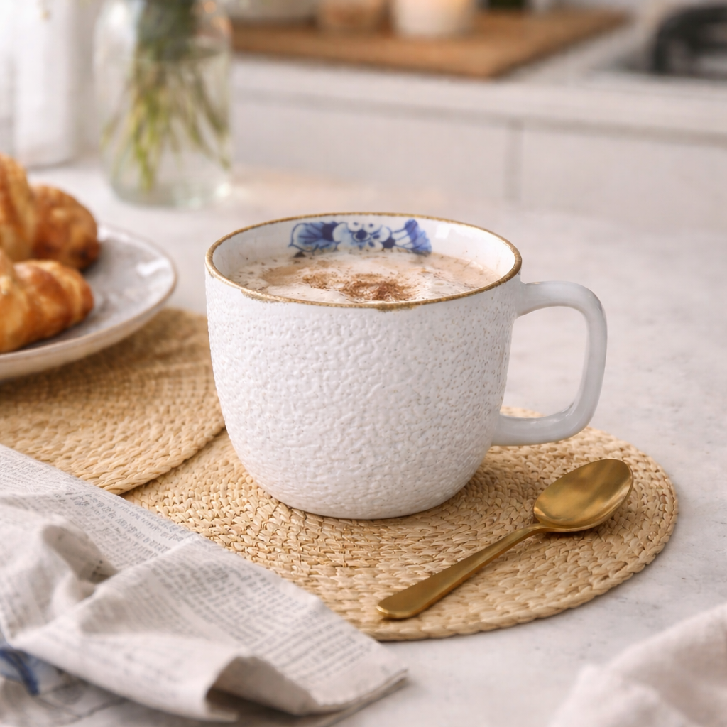 Blauer Blüten Becher mit Henkel