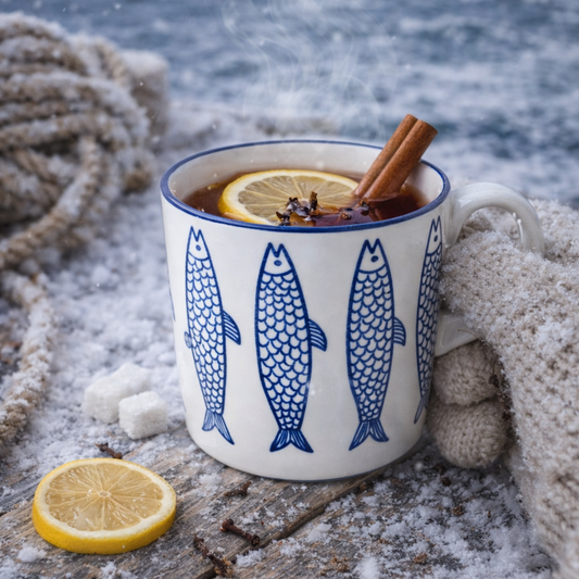 Keramikbecher mit Fischmotiven