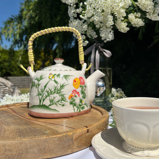 Teekanne mit Teesieb,  beige-grün