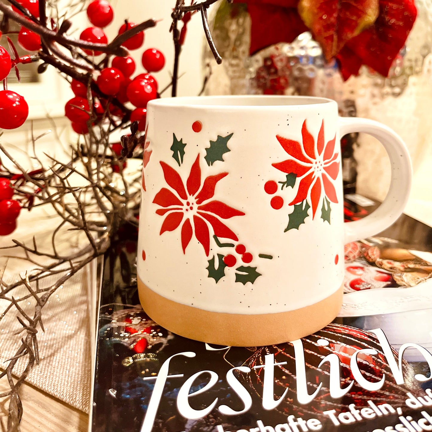 Steingutbecher mit Weihnachtsstern