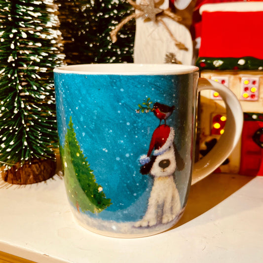 Porzellanbecher Christmas Dog & Robin