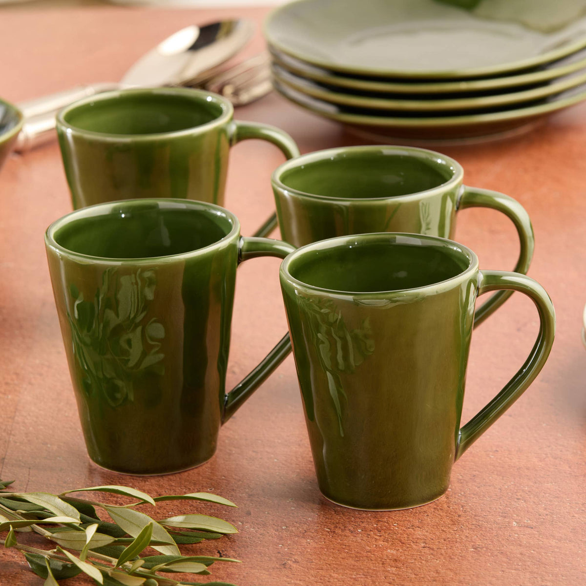 VERDE Steingutbecher Set – Olivgrün | ca. 530 ml