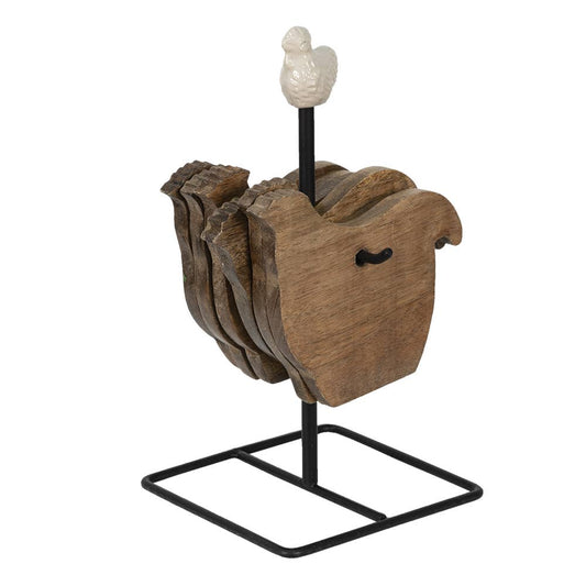 Untersetzer für Gläser, Huhn, 11x11x22 cm, braunes Holz