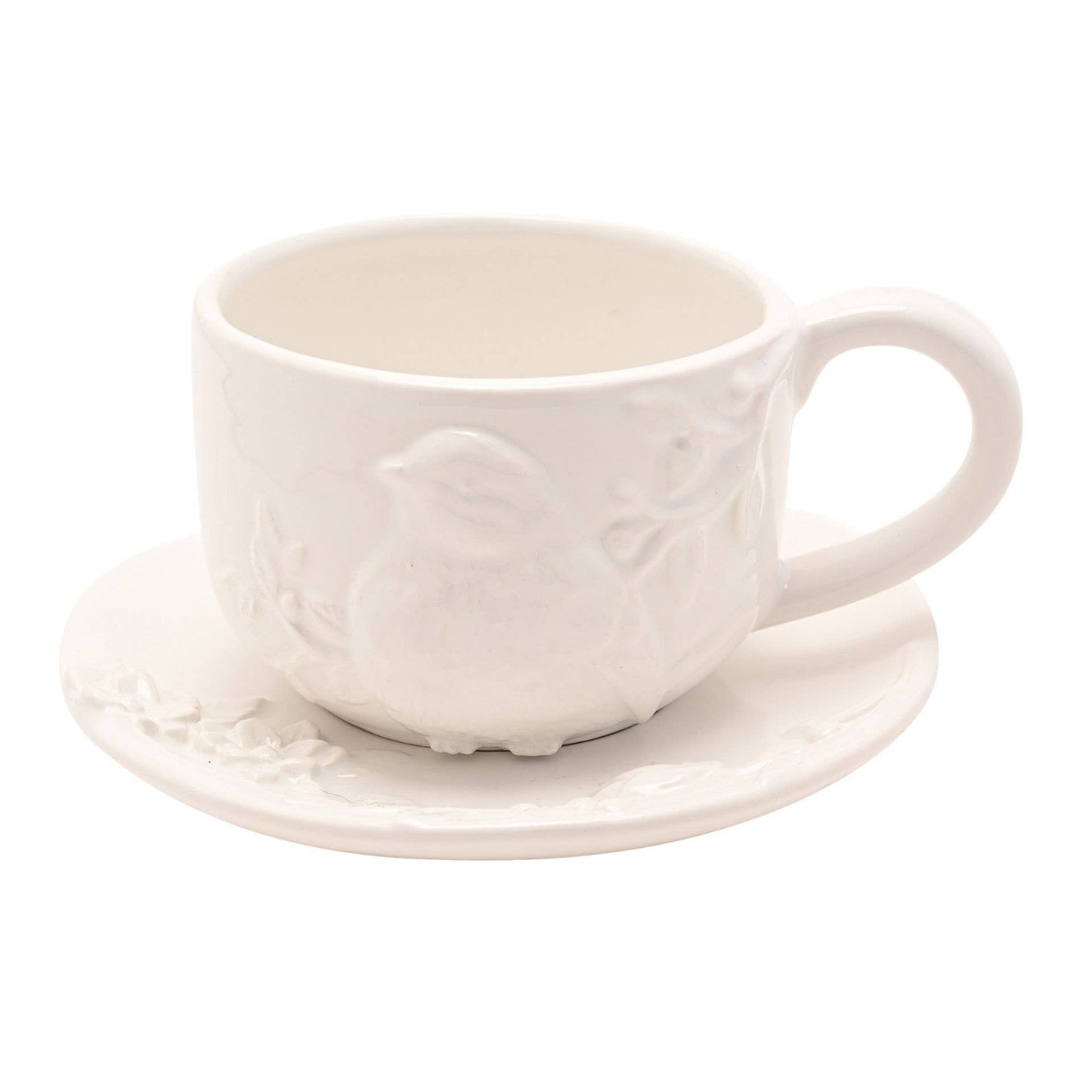 Teetassen- & Untertasse Hestia Blumen-Vogel-Relief