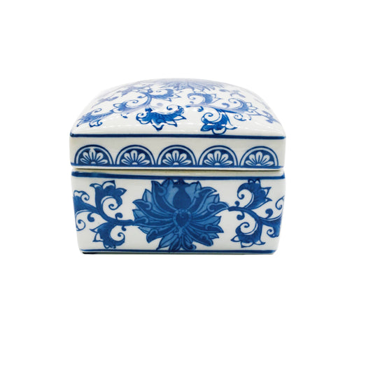 Quadratische Chino-Keramikbox Blau/Weiß