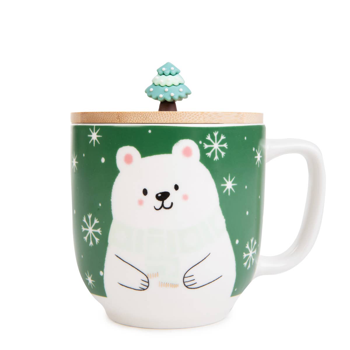 MOLDY Porzellanbecher mit Deckel – Teddybär & Tannenbaum | 300 ml