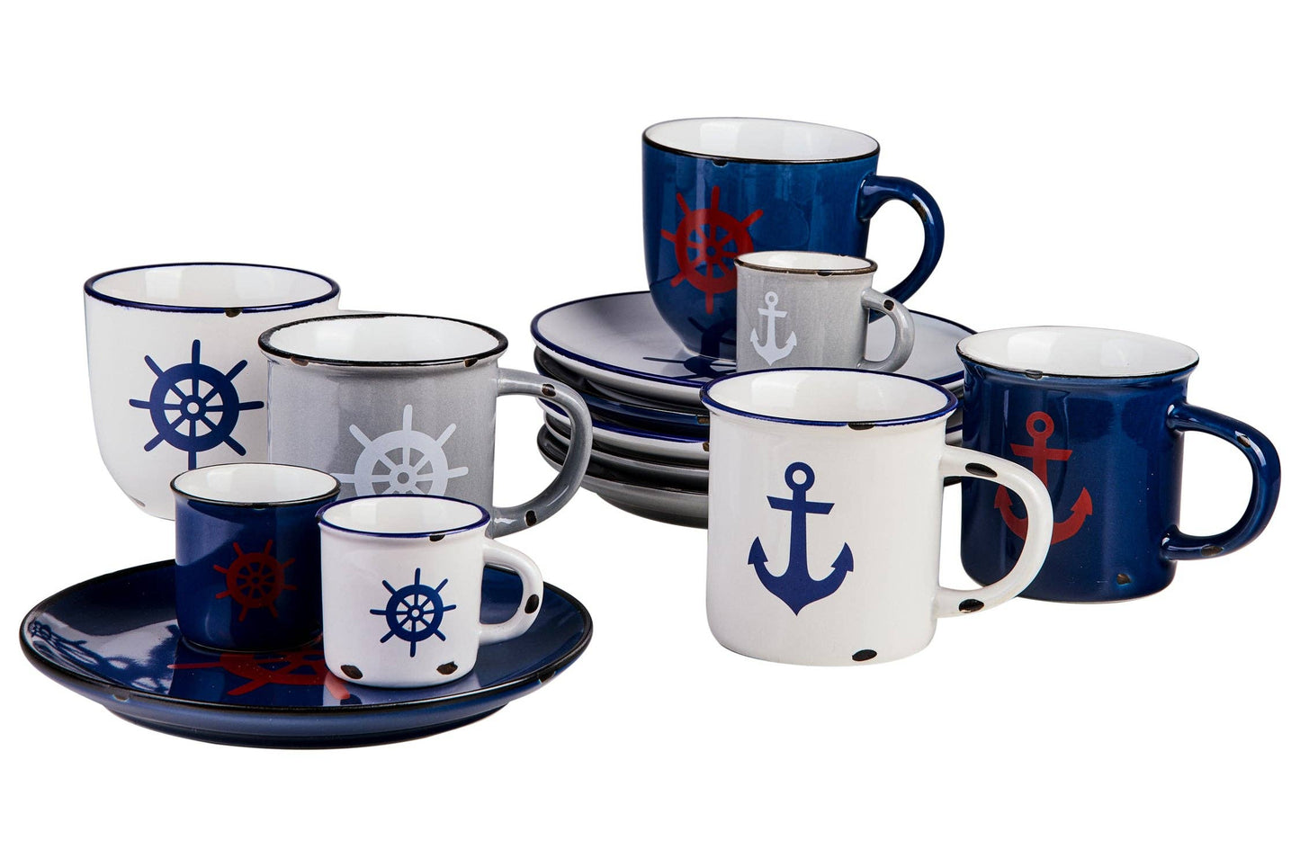 Dessertteller Geschmack des Meeres, grau, weißes Steuerrad