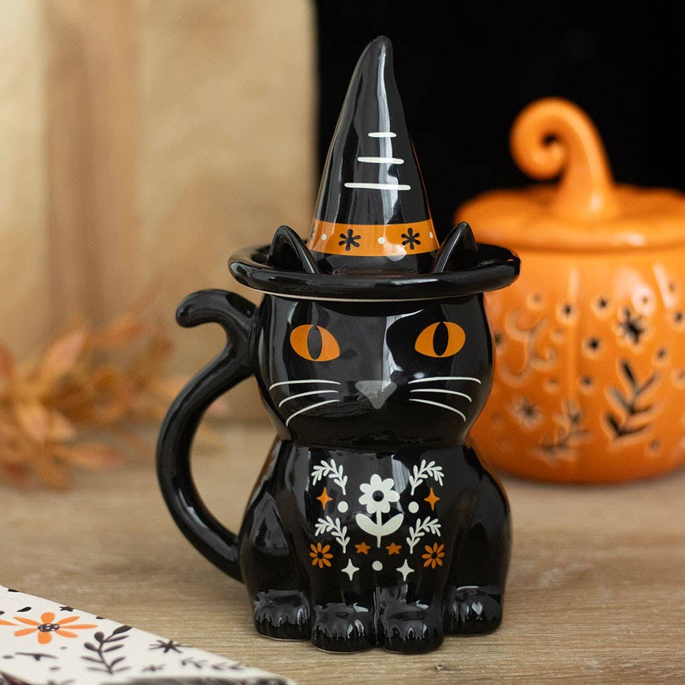 Frightful Folk Becher mit Deckel „Schwarze Katze”