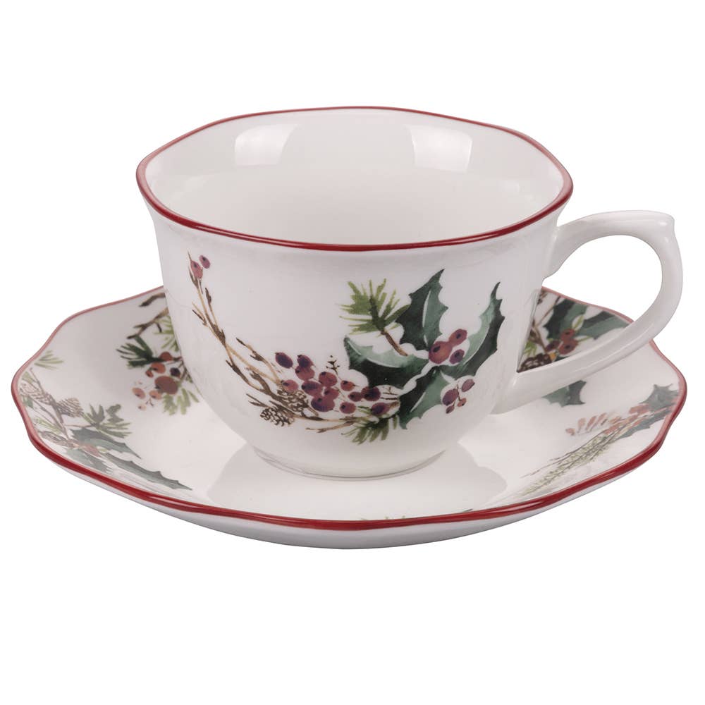 VINTAGE XMAS SET 2 TASSEN MIT UNTERTASSE