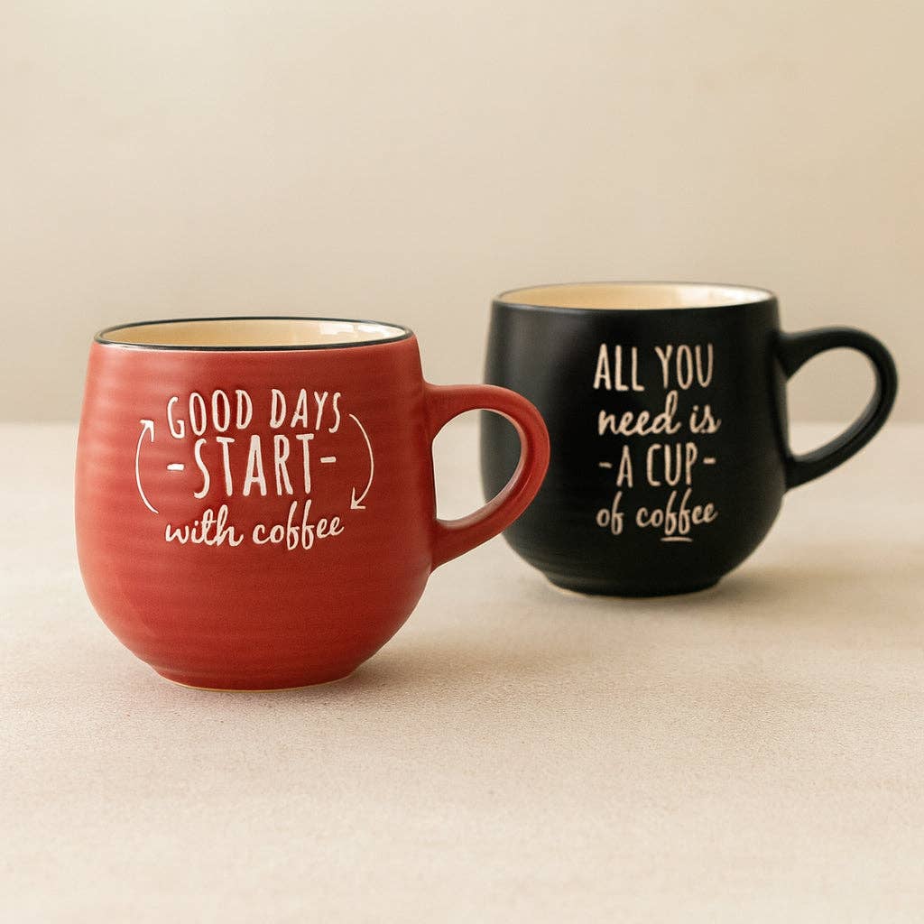 Café Mugs – 2er-Set aus Steingut | Retro-Look