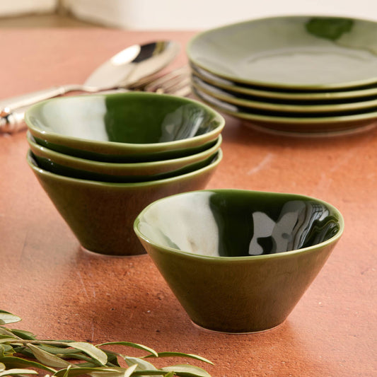 VERDE Steingut-Schalen Set – Olivgrün | ca. 650 ml