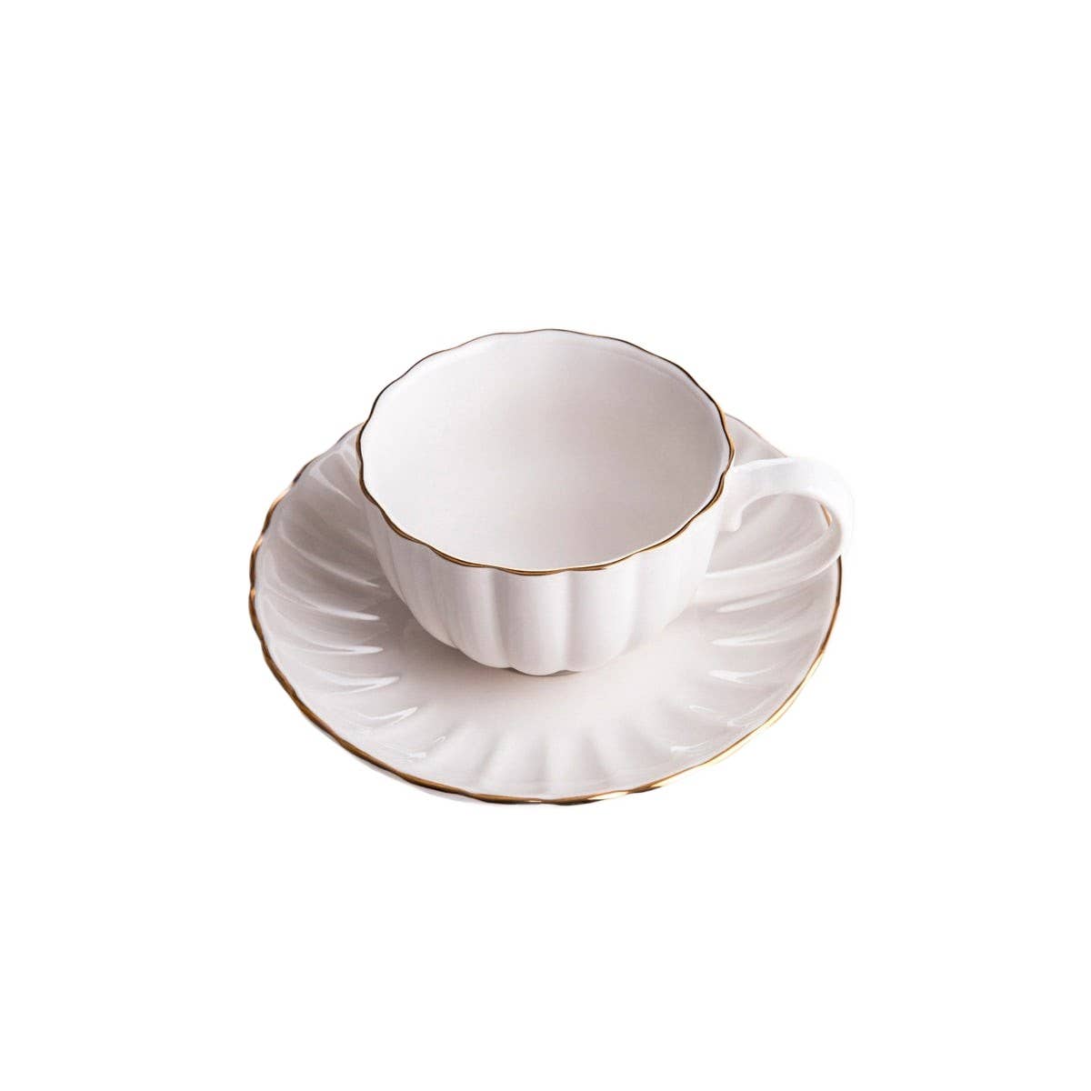 MELIDA Porzellantasse mit Untertasse – Weiß & Gold