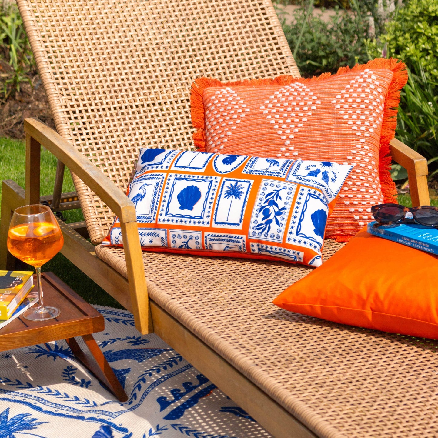 Frieze Outdoor-Kissen Koralle/Blau: