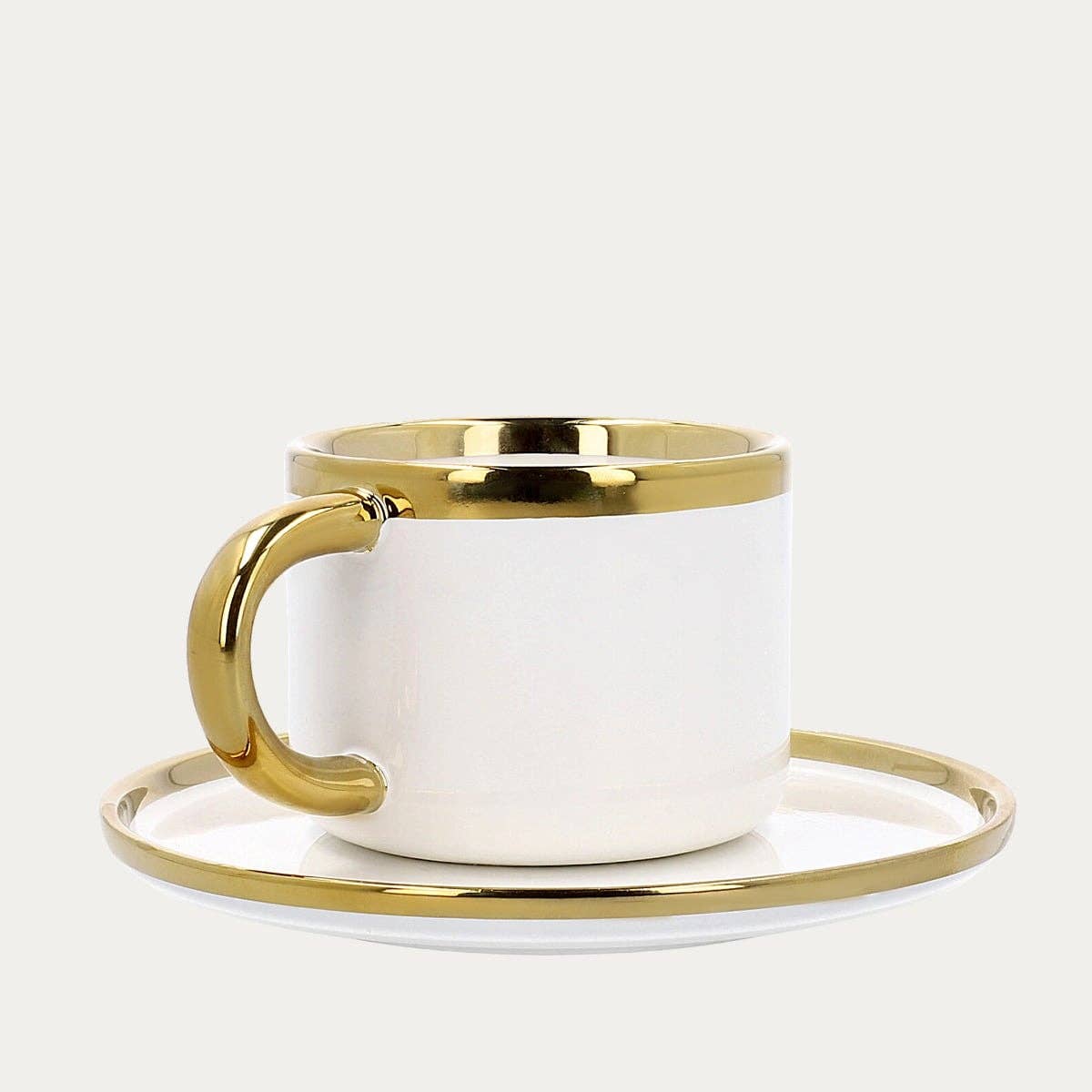 Porzellantasse mit Untertasse & Löffel – Weiß & Gold | 200 ml