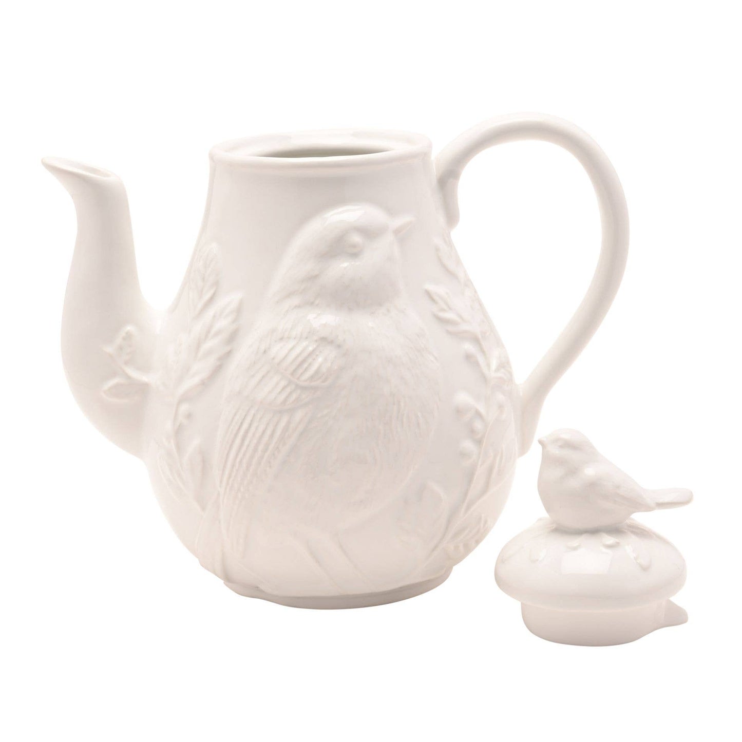 Teekanne mit Blumen und Vogelrelief