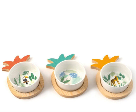 3er Set Karibik-Schälchen mit Holztablett
