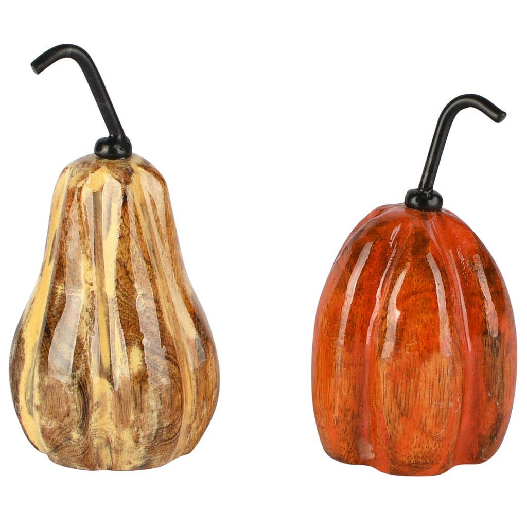 Deko-Kürbis aus Holz – 2er-Set | Orange & Natur