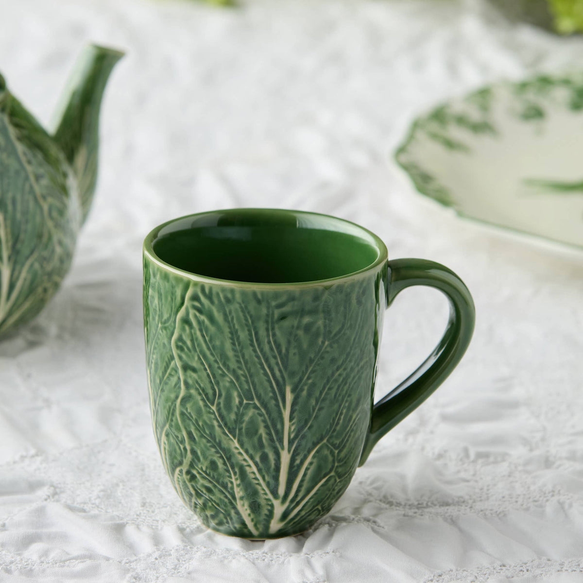 Le Jardin Green Cabbage Tassen – 4er-Set | 3-D Kohlblattdesign