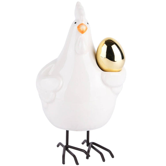 Huhn mit Ei, Keramik weiß/gold