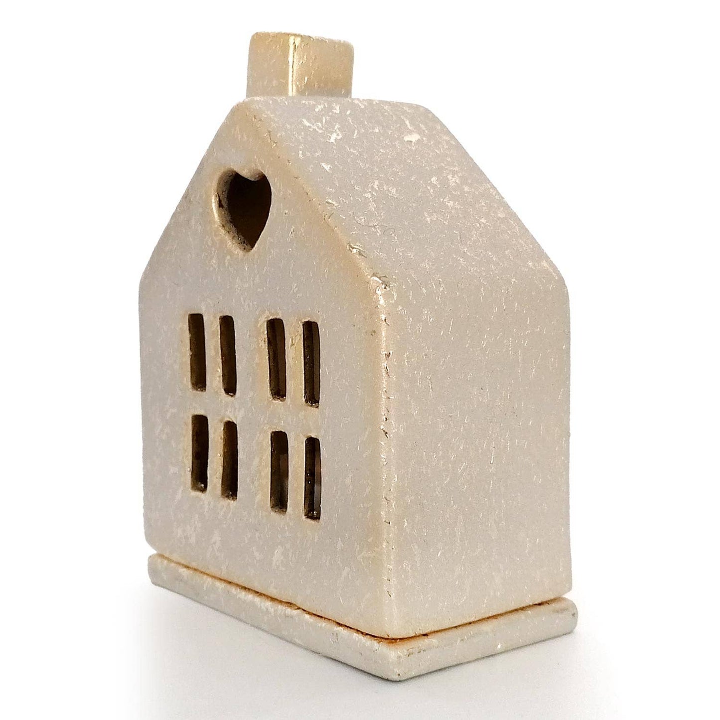 Teelicht Haus, Keramik Creme/Gold