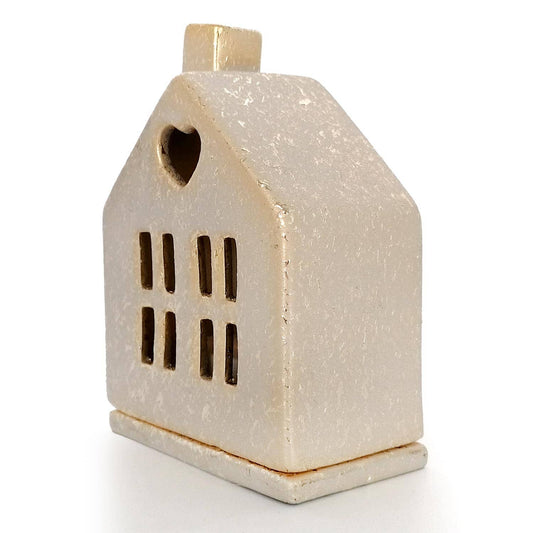 Teelicht Haus, Keramik Creme/Gold