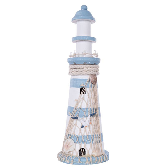 Leuchtturm mit Fischernetz und LED, 36 cm H